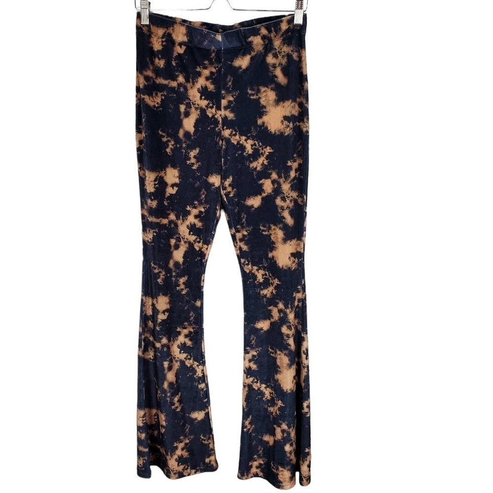 Topshop Tie Dye High Rise Bell Bottom Flared Retro Velvet Pants Size 8
